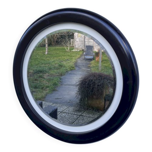 Miroir rond vintage en résine brune – design moderniste années 70