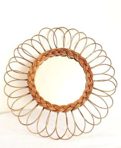 Miroir rotin soleil vintage