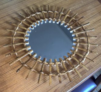 Miroir Soleil en Rotin Vintage  années 60-70 Déco Design