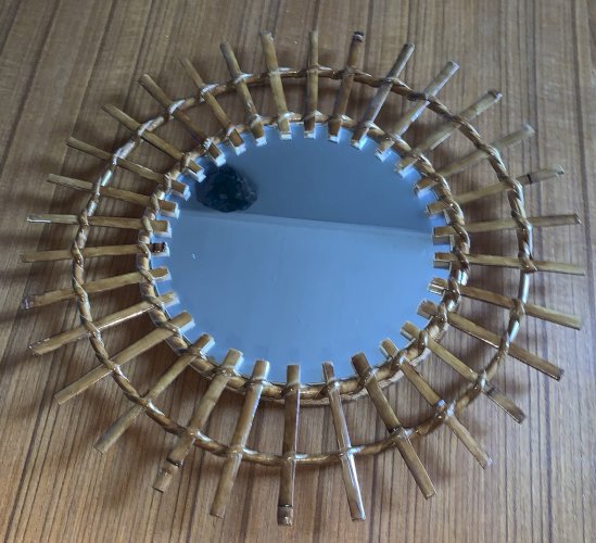 Miroir Soleil en Rotin Vintage  années 60-70 Déco Design