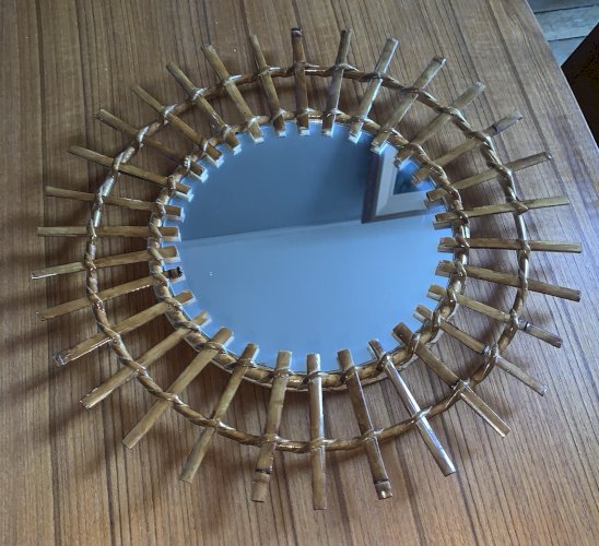 Miroir Soleil en Rotin Vintage  années 60-70 Déco Design
