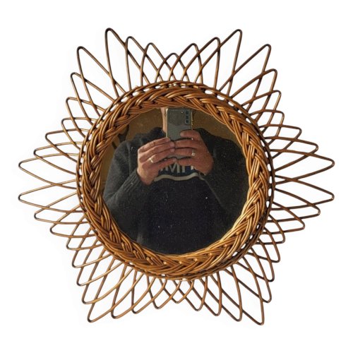 Miroir soleil en rotin