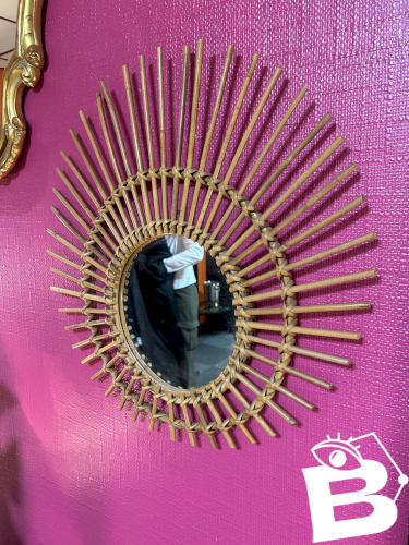miroir soleil en rotin