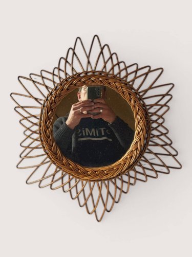 Miroir soleil en rotin