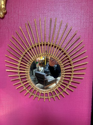 miroir soleil en rotin