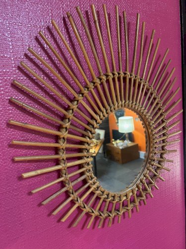 miroir soleil en rotin