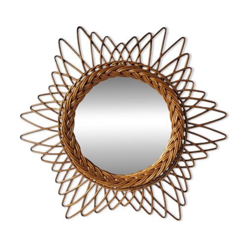 Miroir soleil en rotin