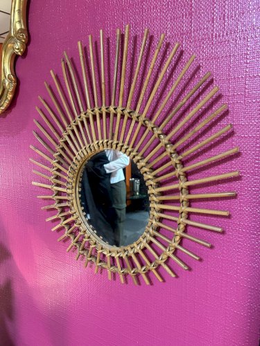 miroir soleil en rotin