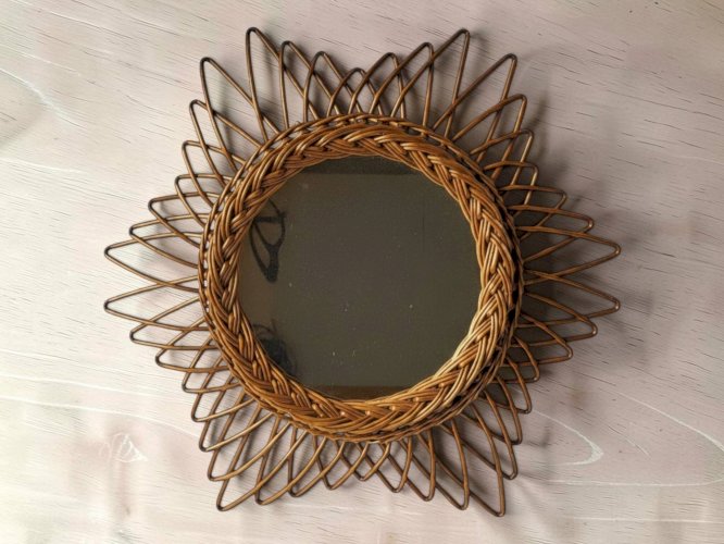 Miroir soleil en rotin