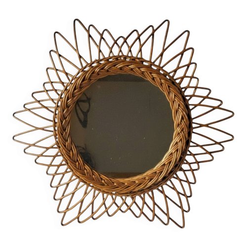 Miroir soleil en rotin