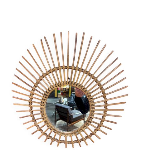 miroir soleil en rotin