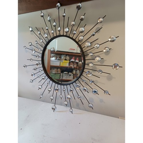 Miroir Soleil Fer Miroir Bisauté et Cabochons Diamants