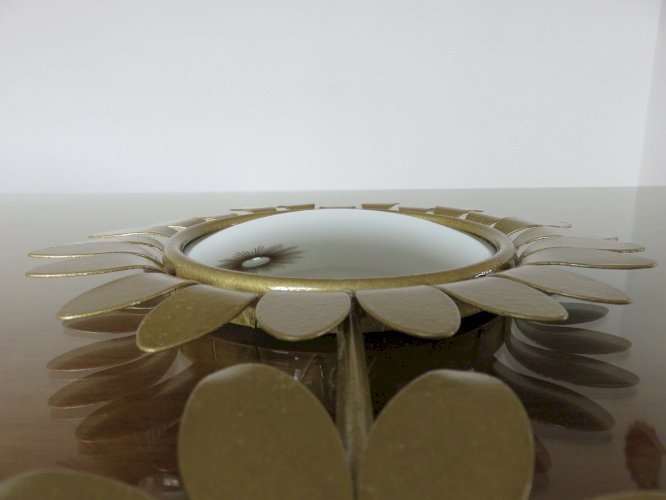 MIROIR SOLEIL FLEUR  OEIL DE SORCIERE  EN METAL DORE ANNEES 60 70 VINTAGE