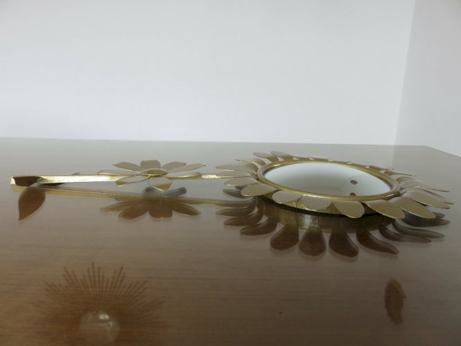 MIROIR SOLEIL FLEUR  OEIL DE SORCIERE  EN METAL DORE ANNEES 60 70 VINTAGE