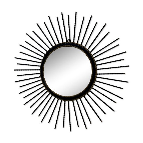Miroir soleil vintage en métal noir et doré années 60