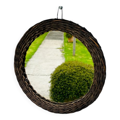 Miroir soleil vintage en osier tressé