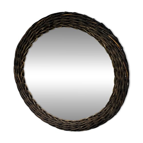Miroir soleil vintage en osier tressé