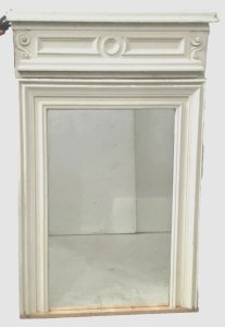 Louis XVI style trumeau mirror in wood and patinated stucco, 19th century.