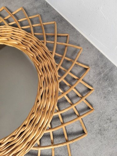 MIROIR VINTAGE EN OSIER SOLEIL DES ANNEES 1950/1970