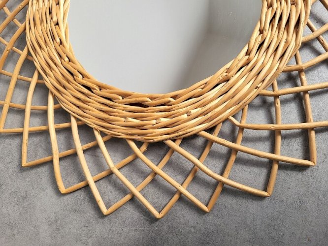 MIROIR VINTAGE EN OSIER SOLEIL DES ANNEES 1950/1970