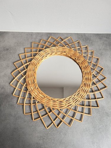 MIROIR VINTAGE EN OSIER SOLEIL DES ANNEES 1950/1970