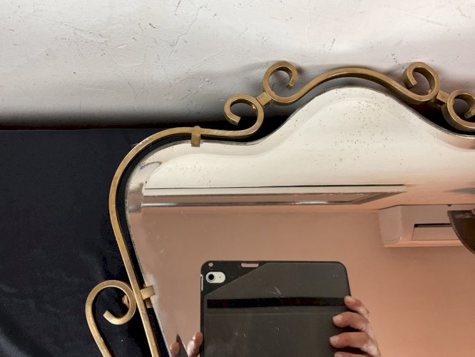 Miroir Vintage HOLLYWOOD REGENCY MÉTAL DORE Année 40-50