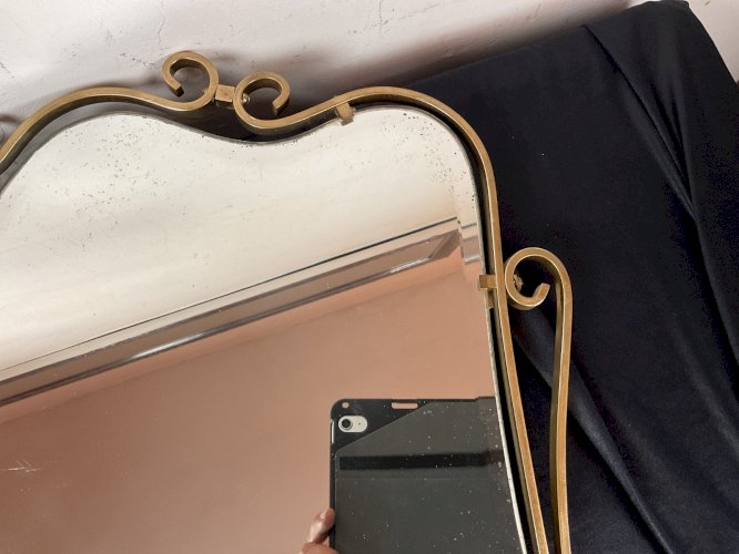 Miroir Vintage HOLLYWOOD REGENCY MÉTAL DORE Année 40-50