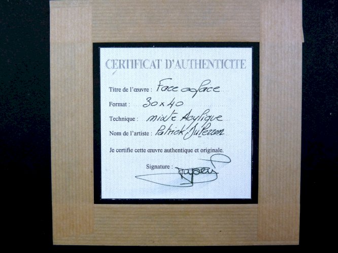 Mixte acrylique abstraite FACE A FACE signée Patrick Duperron 2003 certificat