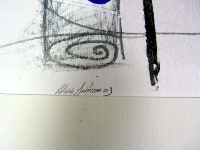 Mixte acrylique abstraite LIGNES ET POINT signé Patrick Duperron 2003 certificat