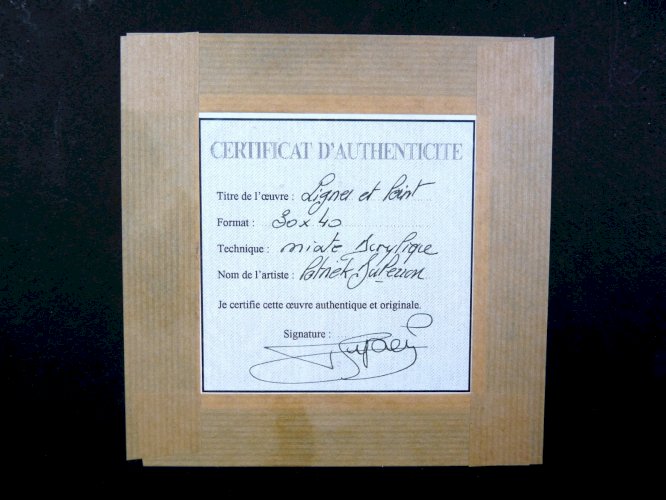 Mixte acrylique abstraite LIGNES ET POINT signé Patrick Duperron 2003 certificat