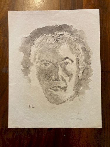Monotype Pierre LAPRADE Papier Auto Portrait ? Homme Buste Ancien Art XXe 1950