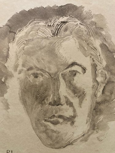 Monotype Pierre LAPRADE Papier Auto Portrait ? Homme Buste Ancien Art XXe 1950