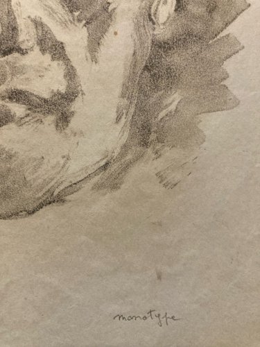 Monotype Pierre LAPRADE Papier Auto Portrait ? Homme Buste Ancien Art XXe 1950
