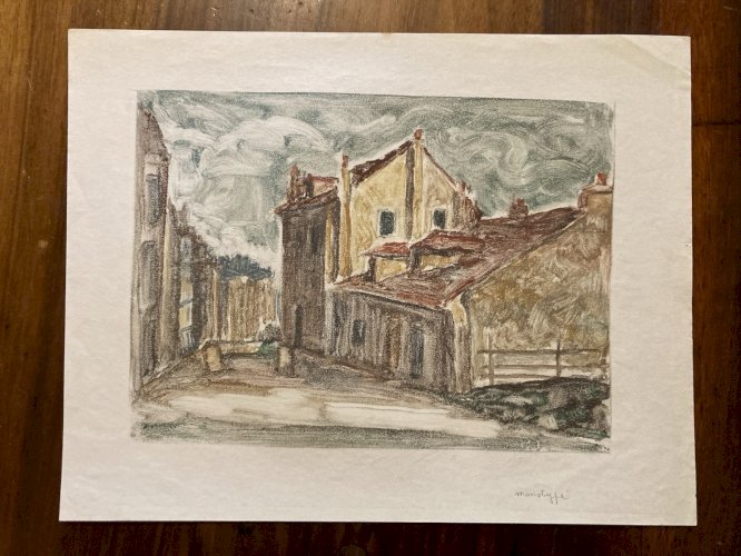 Monotype Pierre LAPRADE Papier La Maison de Mimi Pinson à Montmartre Paris 1950