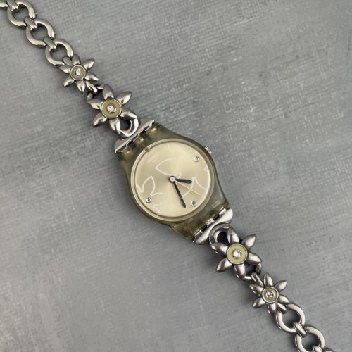Montre femme SWATCH 2005 strass bracelet fleur fonctionne pile neuve