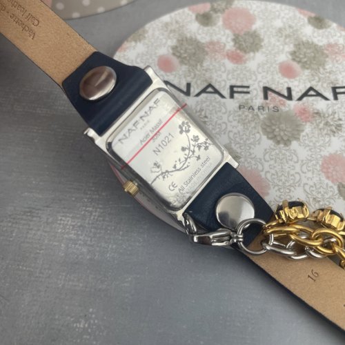 Montre femme watch NAF NAF bracelet double chaine strass fonctionne pile neuve