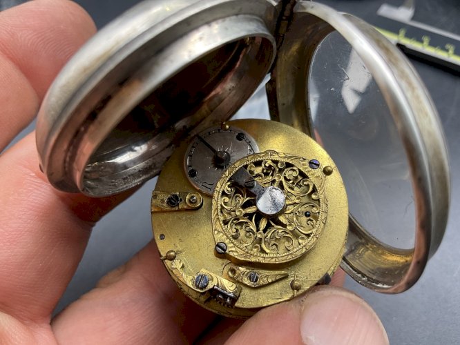 montre gousset mouvement à coq argent massif XVIII/XIX ème ..