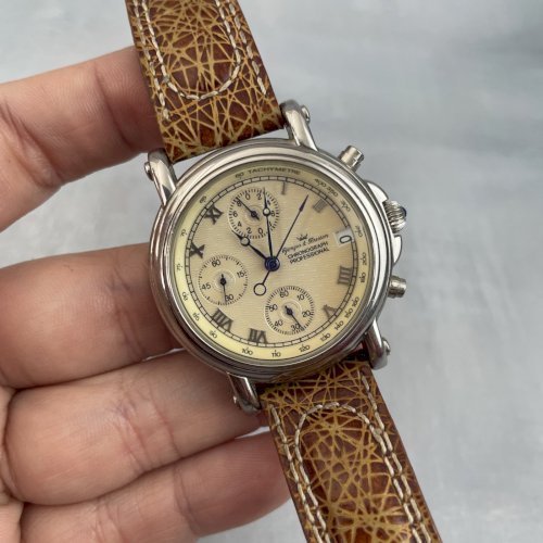 Montre homme YONGER &  BRESSON Chronograph professional bracelet cuir pile neuve