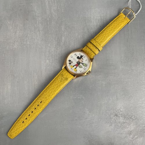 Montre quartz DISNEY WATCH Avronel Mickey bracelet jaune fonctionne pile neuve