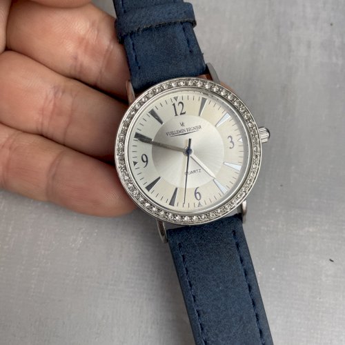 Montre quartz femme VUILLEMIN REGNIER strass bracelet bleu fonctionne pile neuve