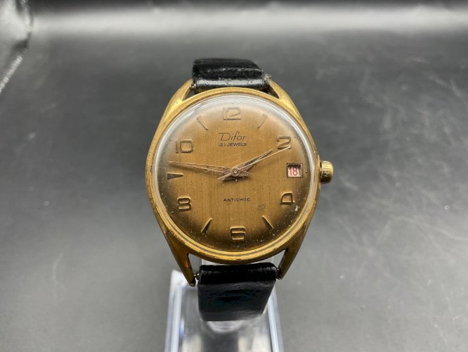 montre vintage homme DIFOR Antichoc Pl or