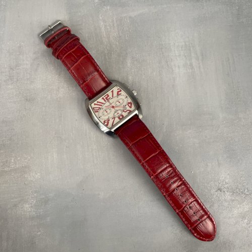 Montre vintage homme  PHILIPPE BIGUET bracelet rouge fonctionne