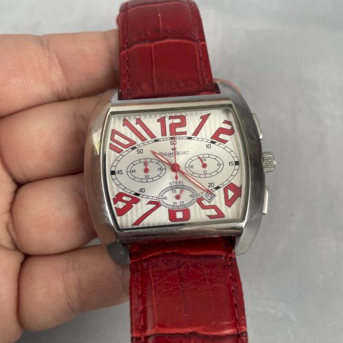 Montre vintage homme  PHILIPPE BIGUET bracelet rouge fonctionne