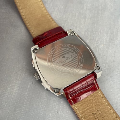 Montre vintage homme  PHILIPPE BIGUET bracelet rouge fonctionne