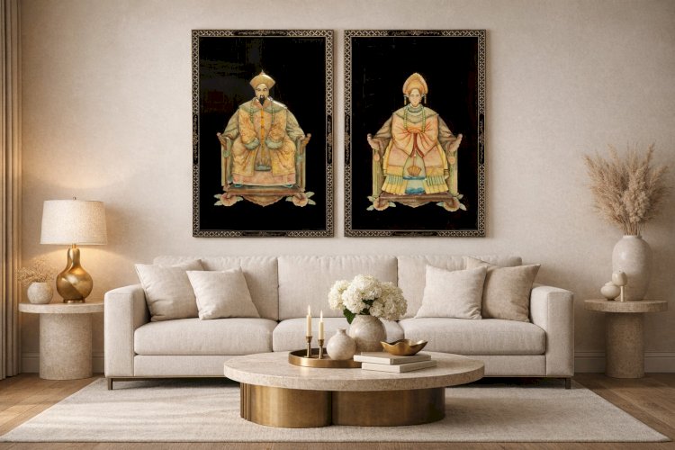 Monumental 1950s Chinese Jade Inlay Imperial Wall Panels Pair Regency