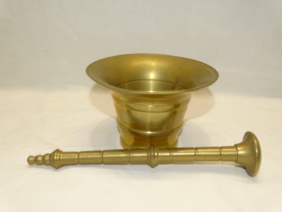 -MORTIER et SON PILON en BRONZE XXe COLLECTION VITRINE DECO CUISINE    D