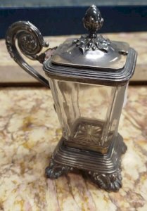 MUSTARD POT Solid Silver Glass Goldsmith Silverware 19th Century Style 9VitC 19/12