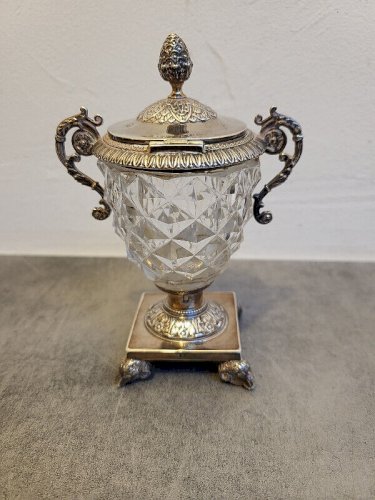 MOUTARDIER EN ARGENT MASSIF CRISTAL POINCONS TETE DE CERES ET VIEILLARD DE 271 g