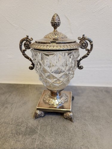 MOUTARDIER EN ARGENT MASSIF CRISTAL POINCONS TETE DE CERES ET VIEILLARD DE 271 g