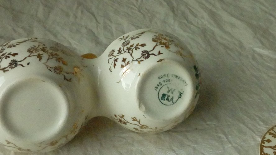 MOUTARDIER SALIERE EN FAIENCE VILLEROY BOCH METTLACH FRANCE-SAAR*